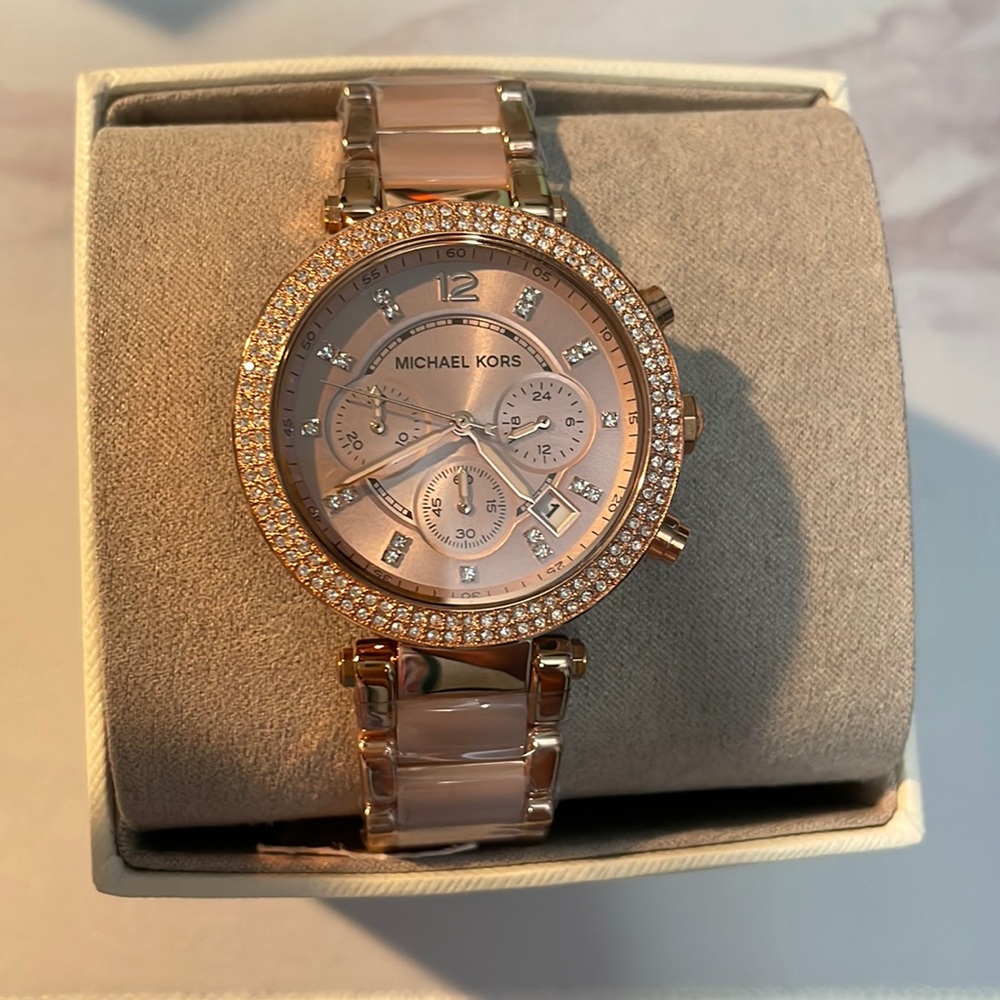 Michael Kors Parker Rose Gold-Tone Blush Acetate Watch